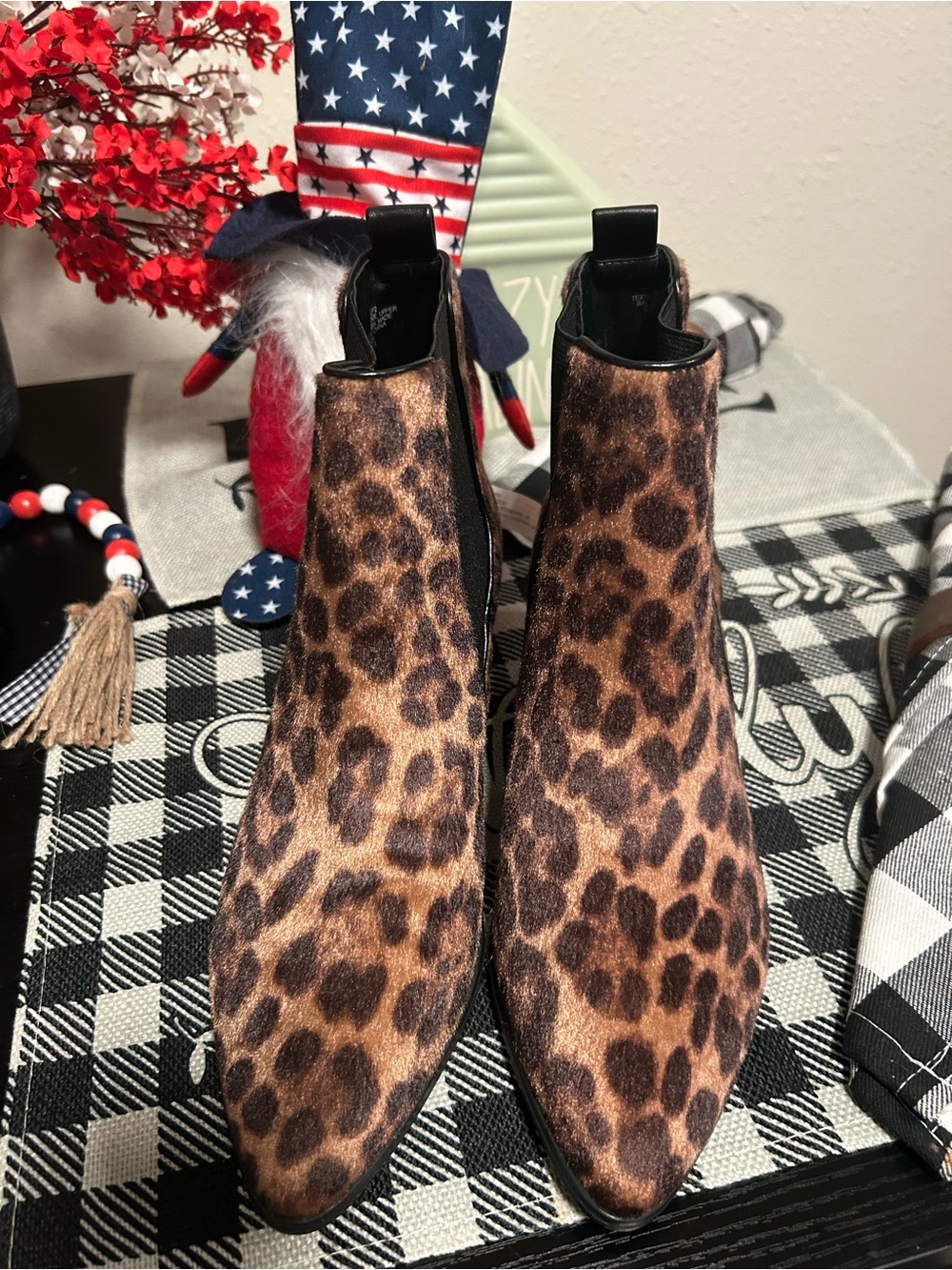 Nine West New Leopard Print Ankle Boots - Brown Size 8M Womens